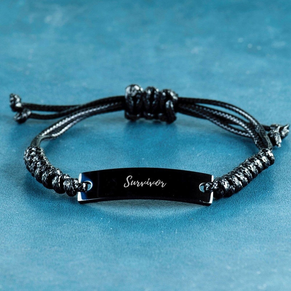 Survivor Engraved Black Rope Bracelet Encouragement Gift for Friend Divorce